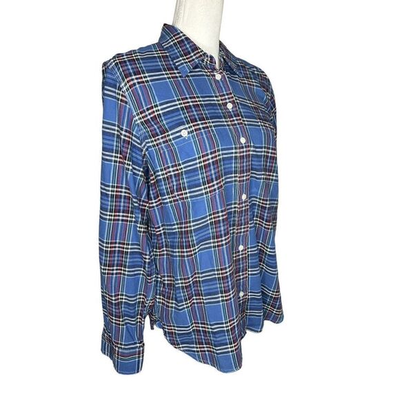 Lauren Ralph Lauren Jeans Blue Plaid Button Front Shirt Top Size LARGE - Picture 2 of 5